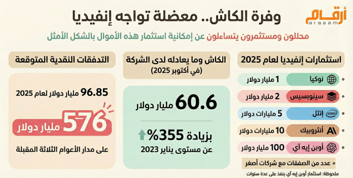 ‏إنفوجراف: إنفيديا تعاني من تخمة الكاش .. أين توجه الشركة أموالها؟